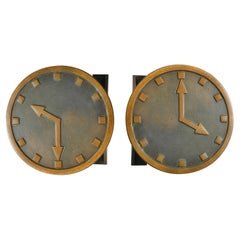 Architectural Pair of Bronze Push and Pull Door Handles as Clocks