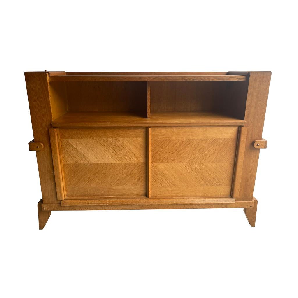 Guillerme et Chambron Oak Highboard, France, 1960's