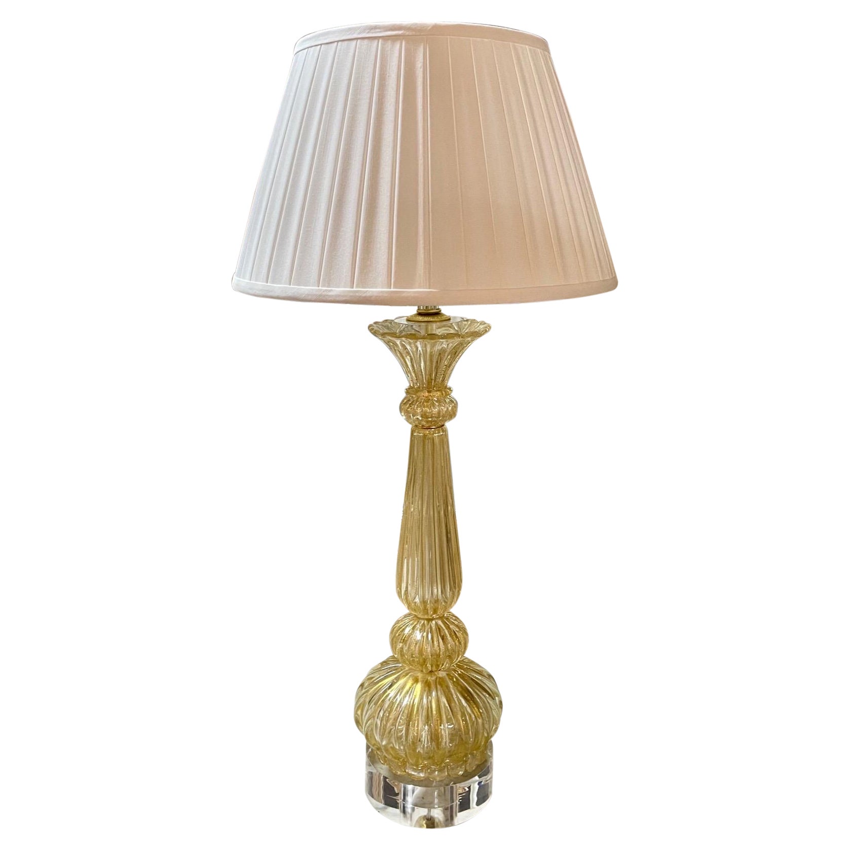 Vintage Murano Glass Table Lamp with Gold Overlay and Bronze and Marble