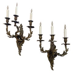 Pair of French Gilt Bronze Louis XV Style Wall Sconces