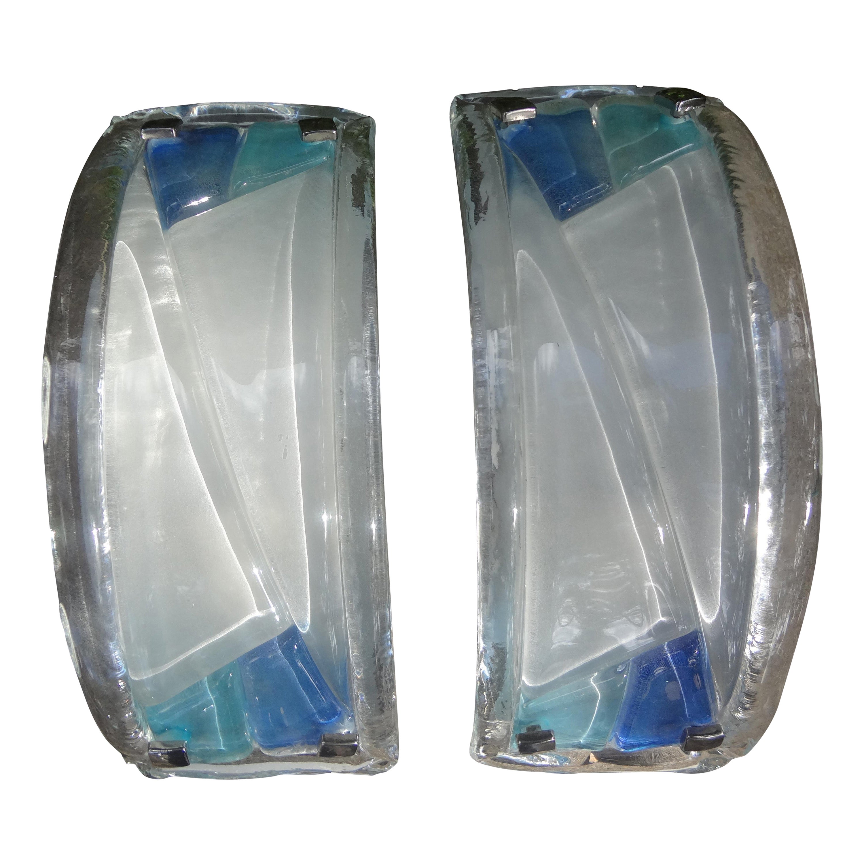 Pair of Mid-Century Modern Cubist Murano Sconces For Sale