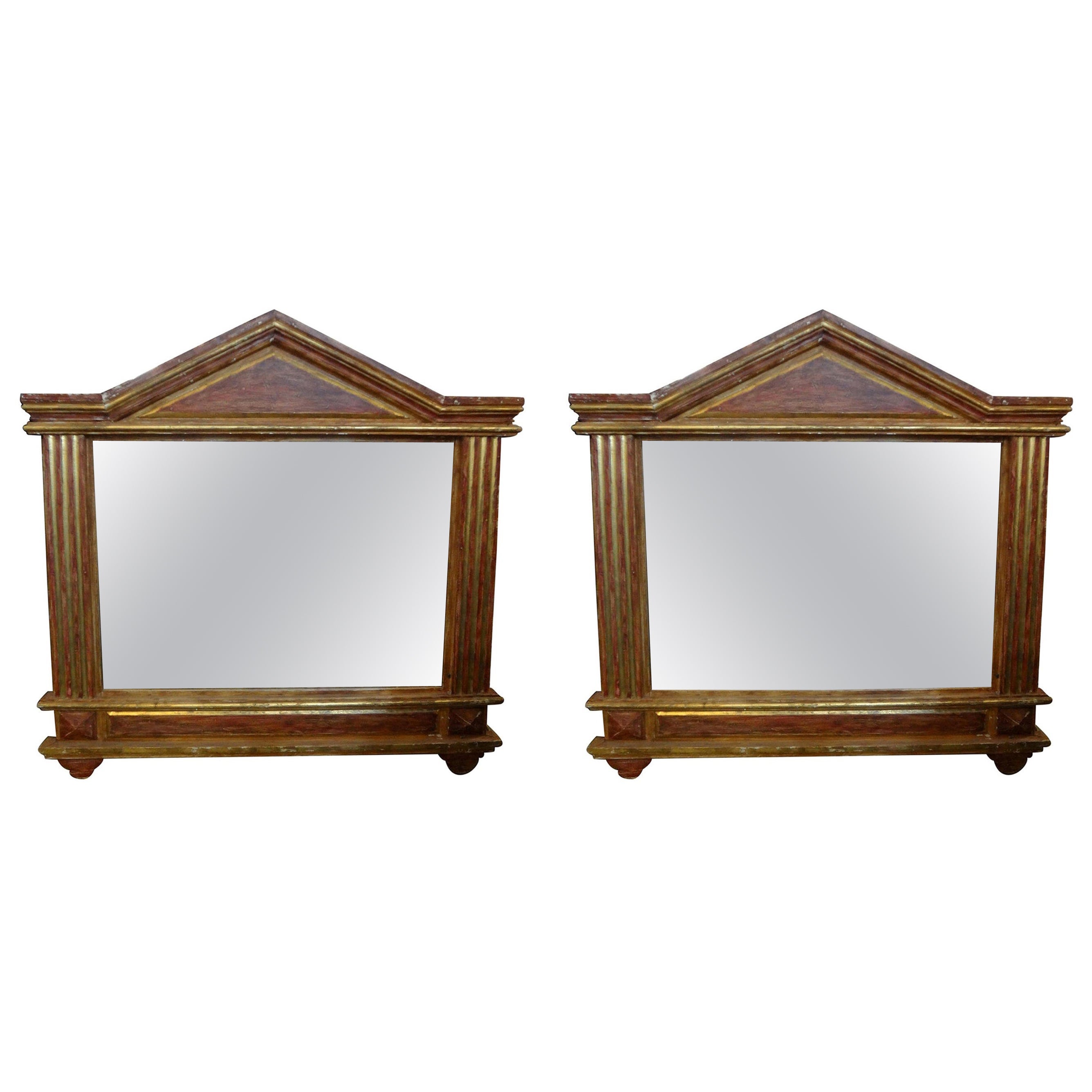 Paire de miroirs italiens de style néoclassique peints et en bois doré