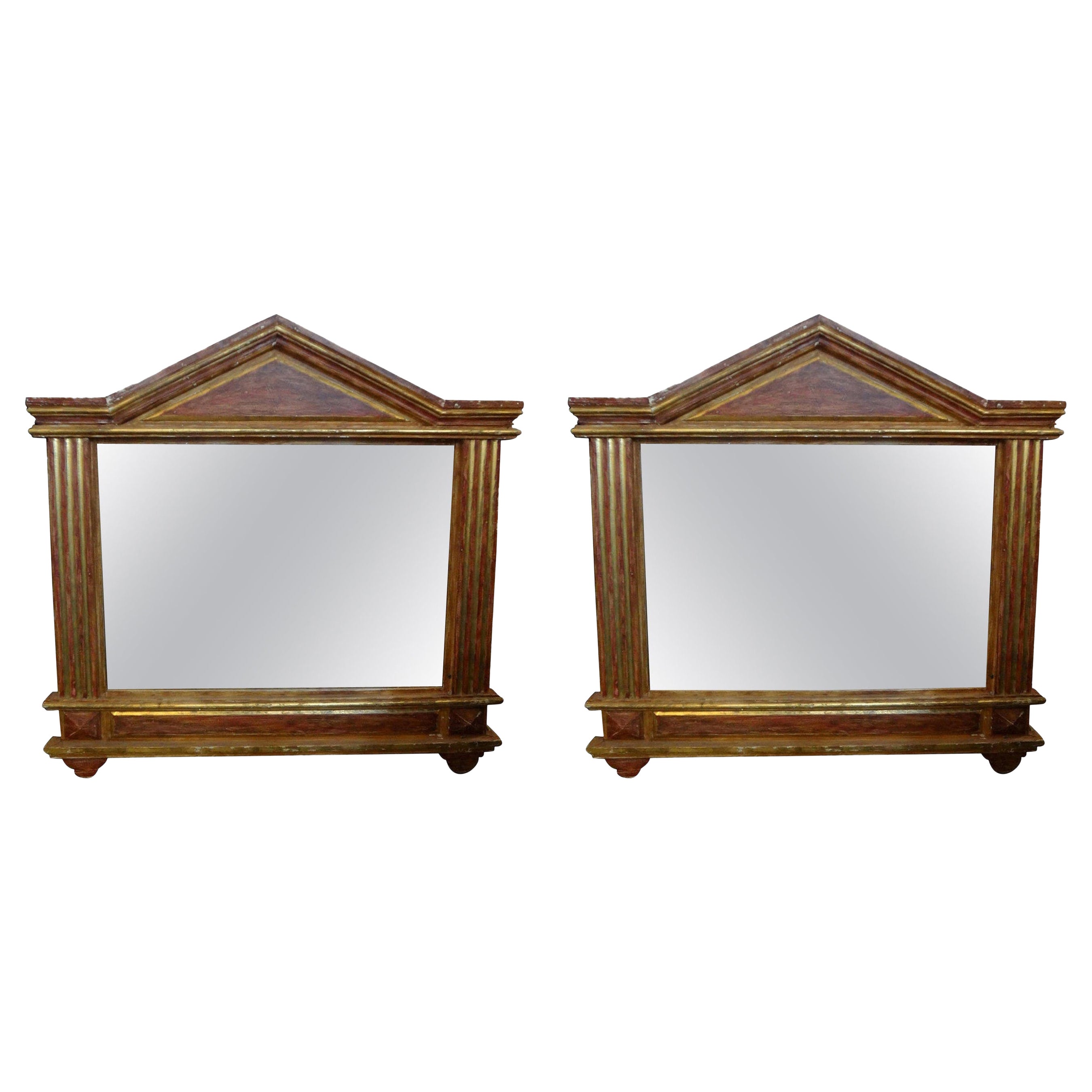 Paar italienische Spiegel, neoklassizistisch bemalt und aus Giltwood