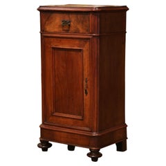 19th Century French Louis Philippe Carved Walnut Bedside Table Cabinet