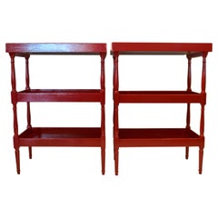 Pair of French Red Lacquered Tiered Tray Tables