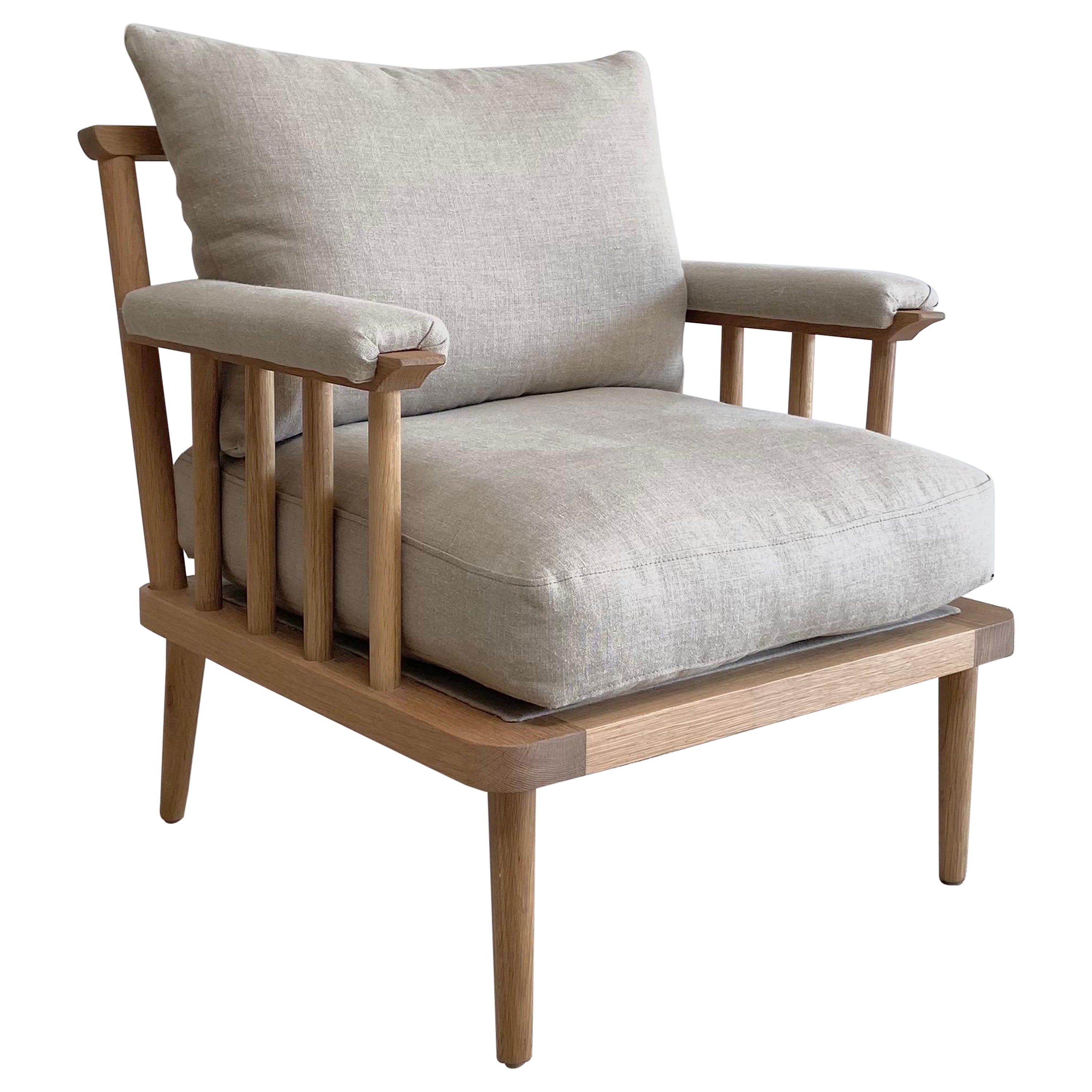 Custom White Oak Accent Chair with Linen Down Cushions