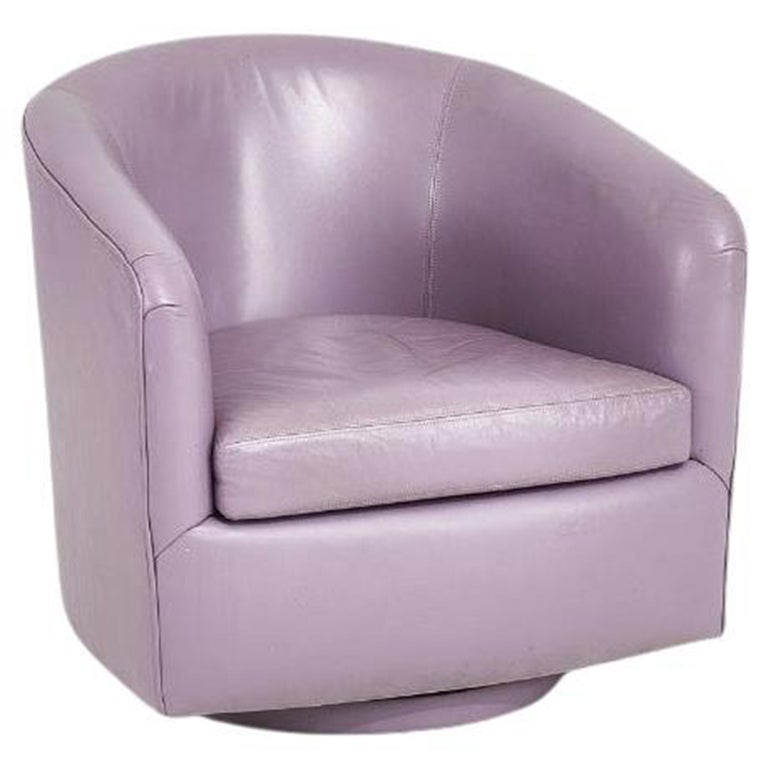 Milo Baughman Purple Leather Lounge Swivel Chair, 1970