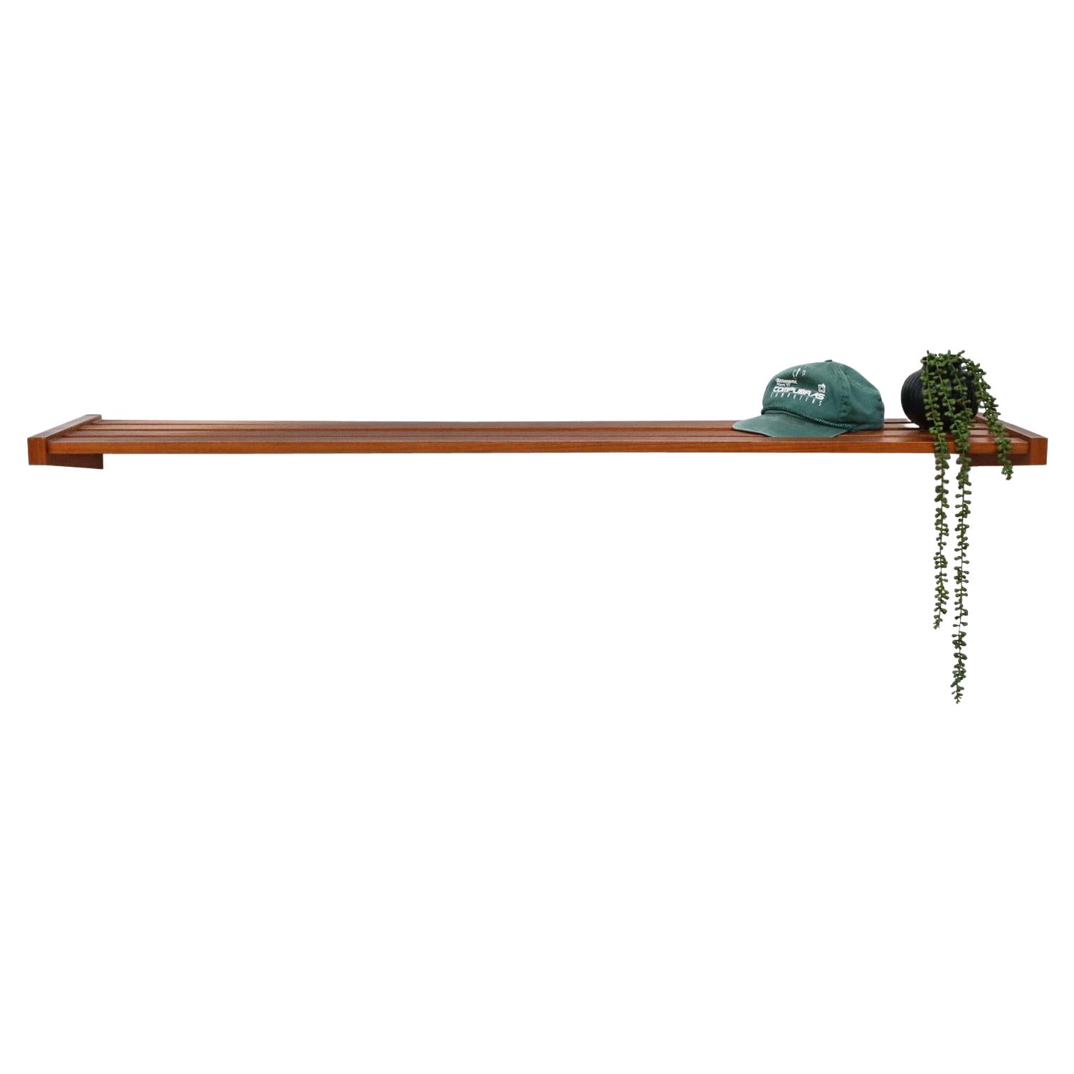 Extra Long Mid-Century Teak Slat Wall Mounted Coat and Hat Rack or Shelf For Sale