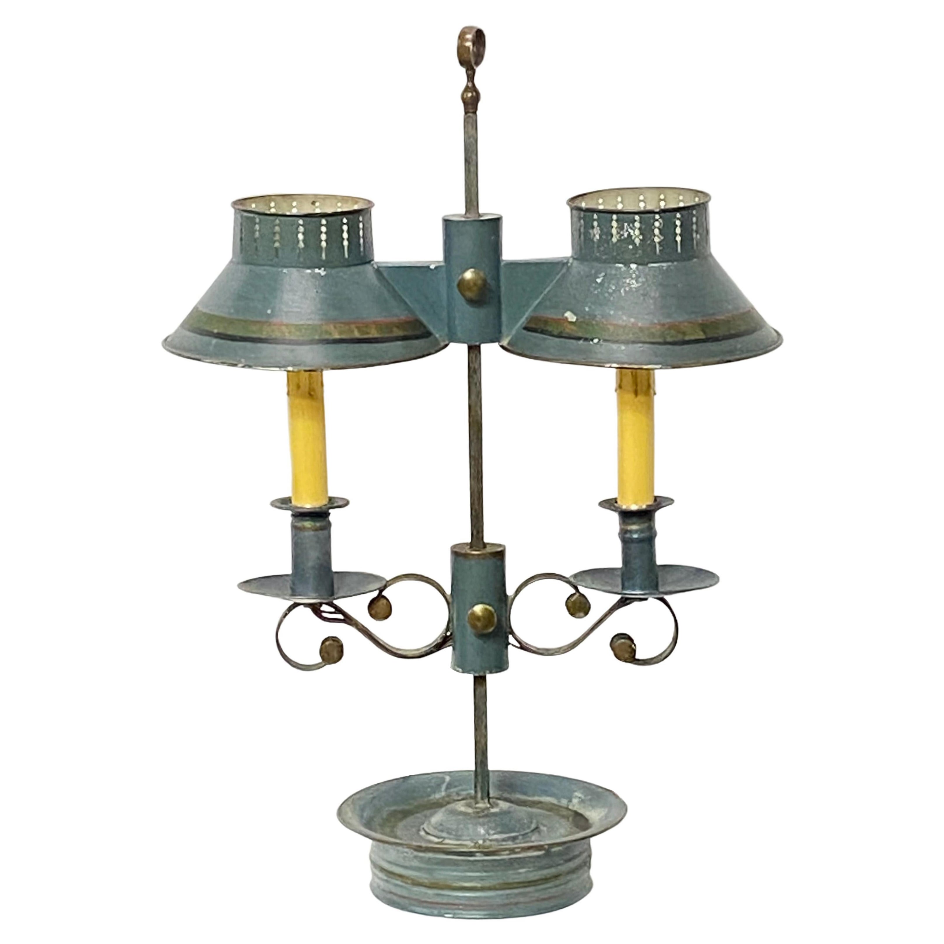 Early 19th Century Tole Painted Double Student Lamp For Sale