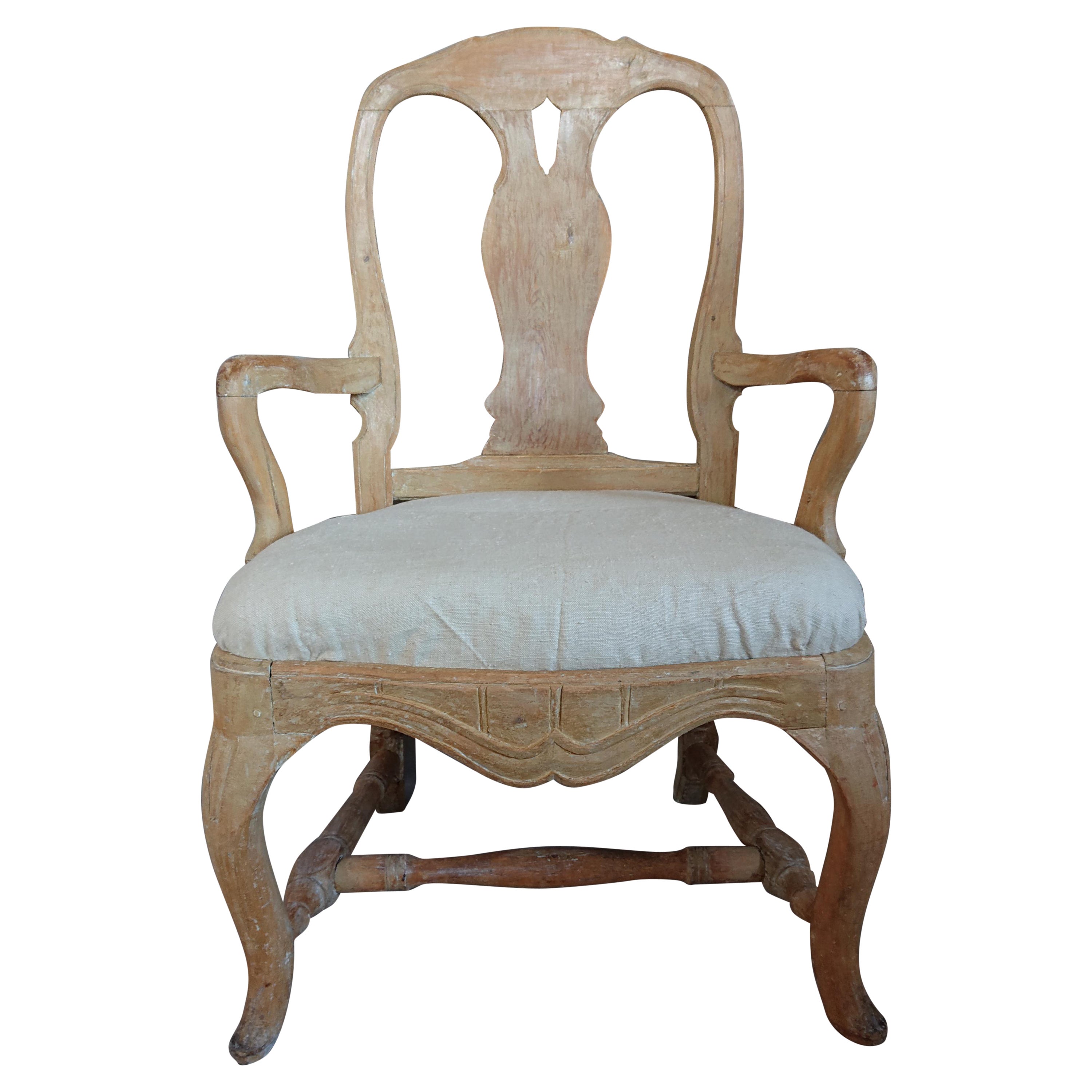 18th Century Swedish Rococo Arm Chair with Original Paint For Sale