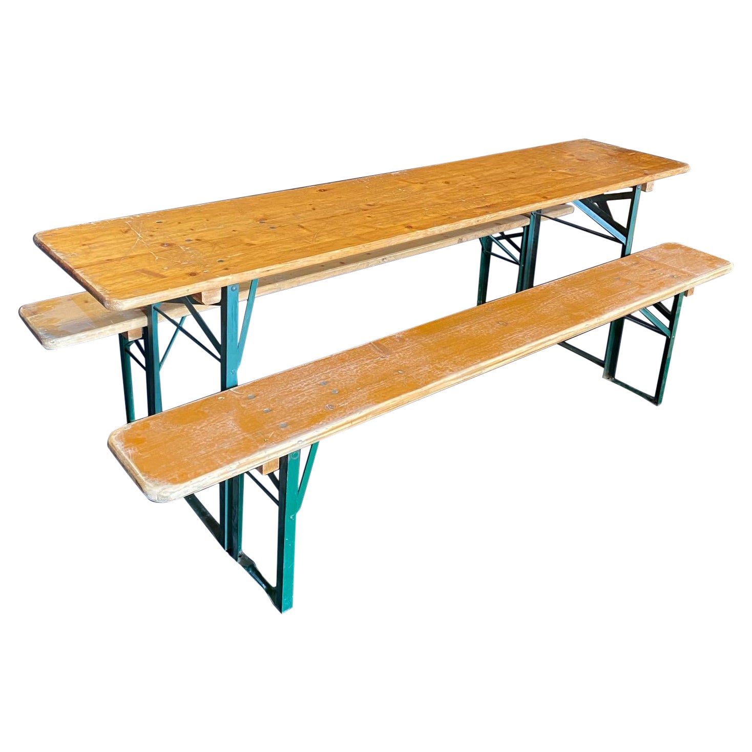 Fun Authentic Vintage Collapsible German Beer Garden Table and Bench Set For Sale