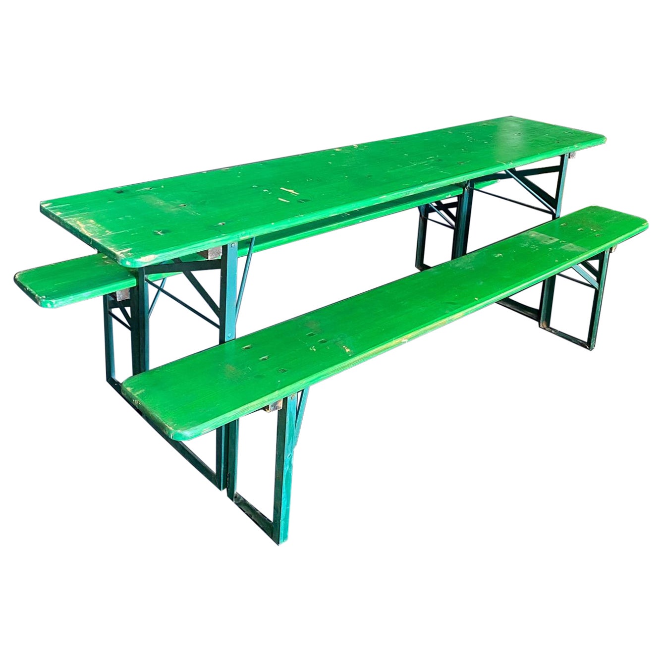 Fun Authentic Vintage Collapsible German Beer Garden Table and Bench Set