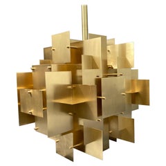 Puzzle Brass Chandelier, Mid-Century Modern Style