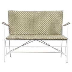 Mathieu Mategot Style White and Green Loveseat with Floral Upholstery
