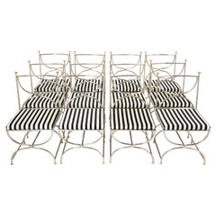 Set of Twelve Steel Brass Velvet Curule Chairs by Maison Jansen, 1960s