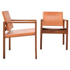 Vintage Bauhaus Era Minimalist Modernist Cognac Saddle Leather Lounge Chair Armchair