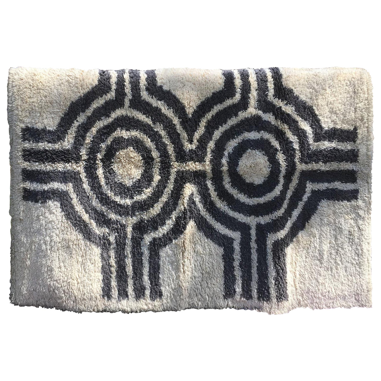 Tapis Rya à poils longs Op Art du milieu du siècle Tapis scandinave en laine