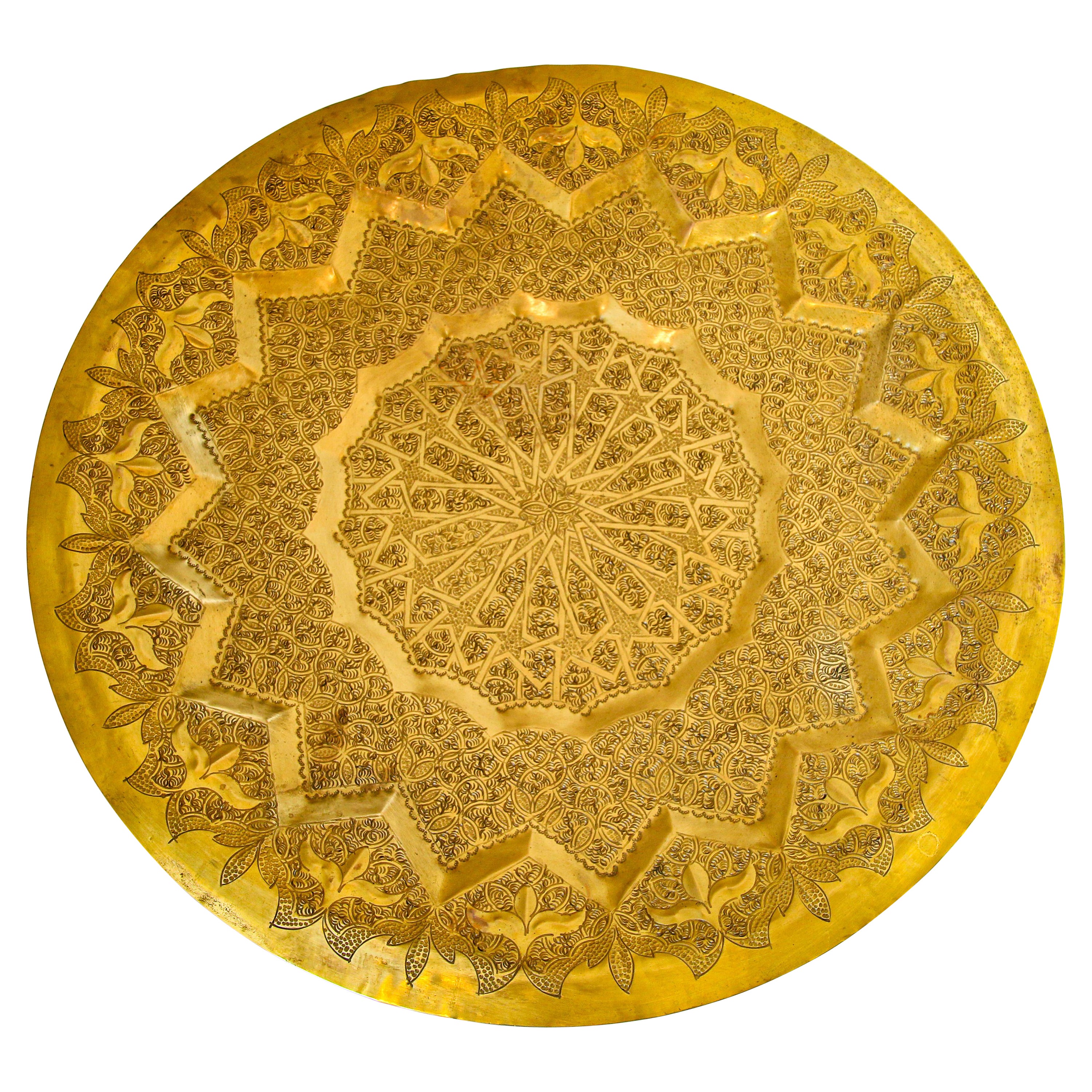 Moroccan Moorish Polished Brass Decorative Tray Wall Hanging