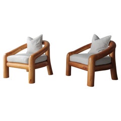 Pair of Oversized Sculptural Solid Maple Lounge Chairs