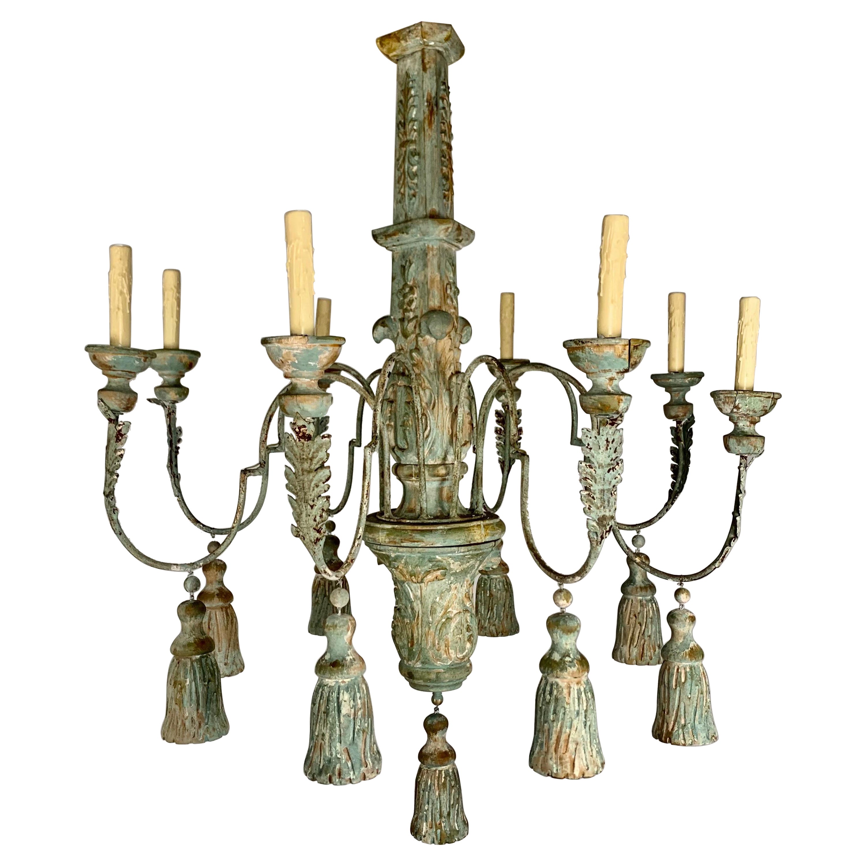 Italian Monumental Size Painted Chandelier w/ Tassels