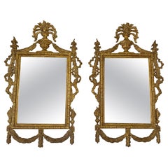 Pair of Monumental Italian Style Gilt Wood Mirrors C. 1930's