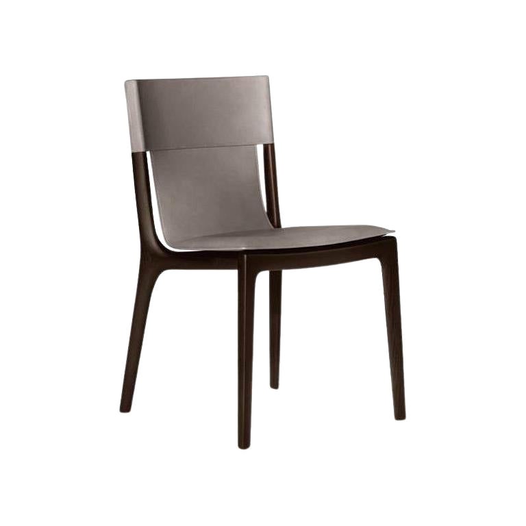 Isadora Chair Polvere Saddle Extra Leather Grey and Wengé Finishes Legs For Sale