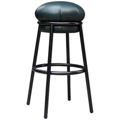 Stephen Burks Grasso Green Leather, Black Lacquered Metal Stool
