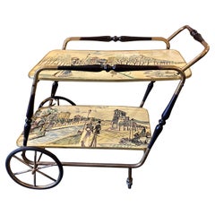 Chariot de bar italien des années 1950 en bois peint à la main et laiton, moderne du milieu du siècle dernier