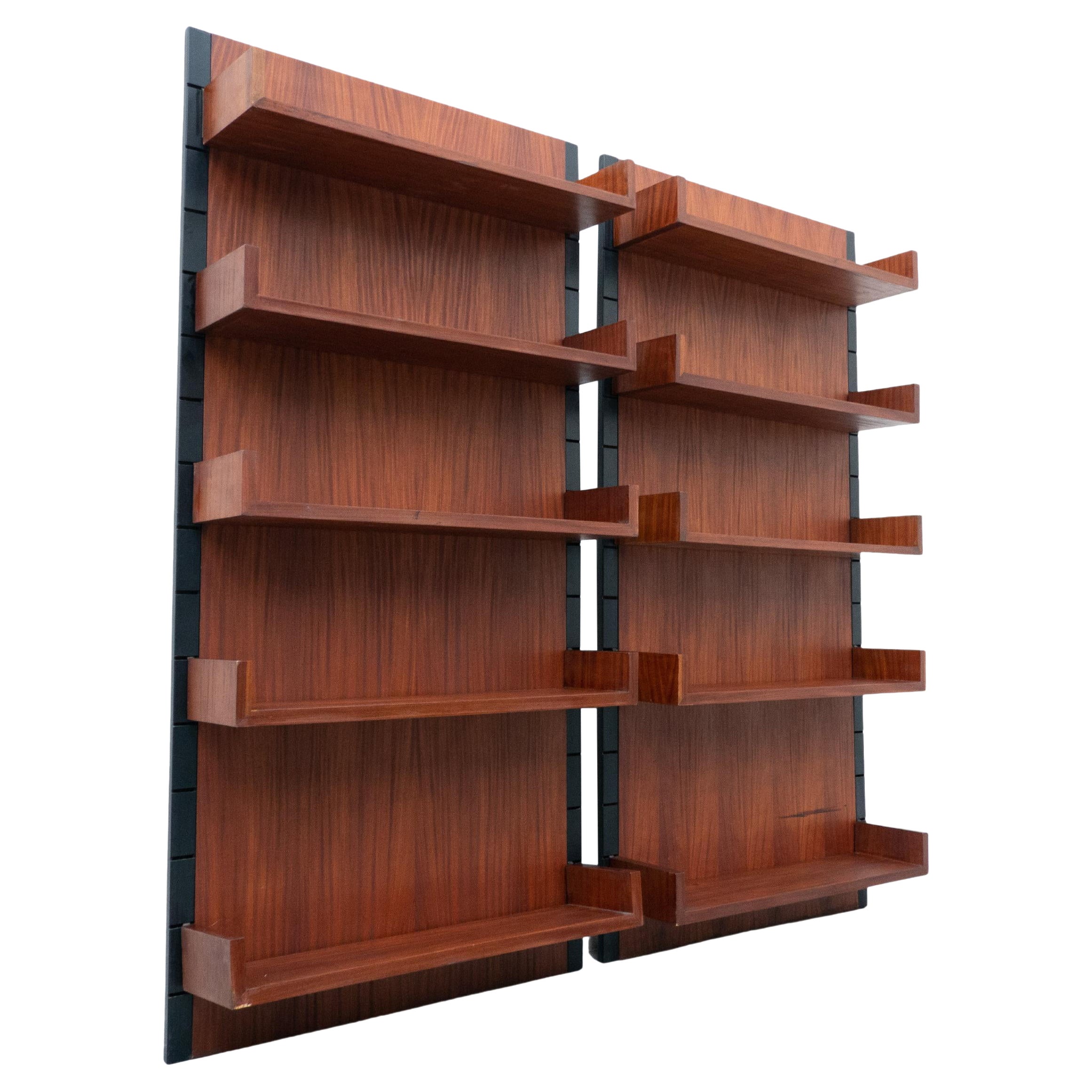 Mid-Century Modern Pair of Wooden Italian Wall Units, 1960s