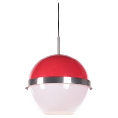 Vintage Red/White Hanging Lamp Model Sphere, 1960s Italy