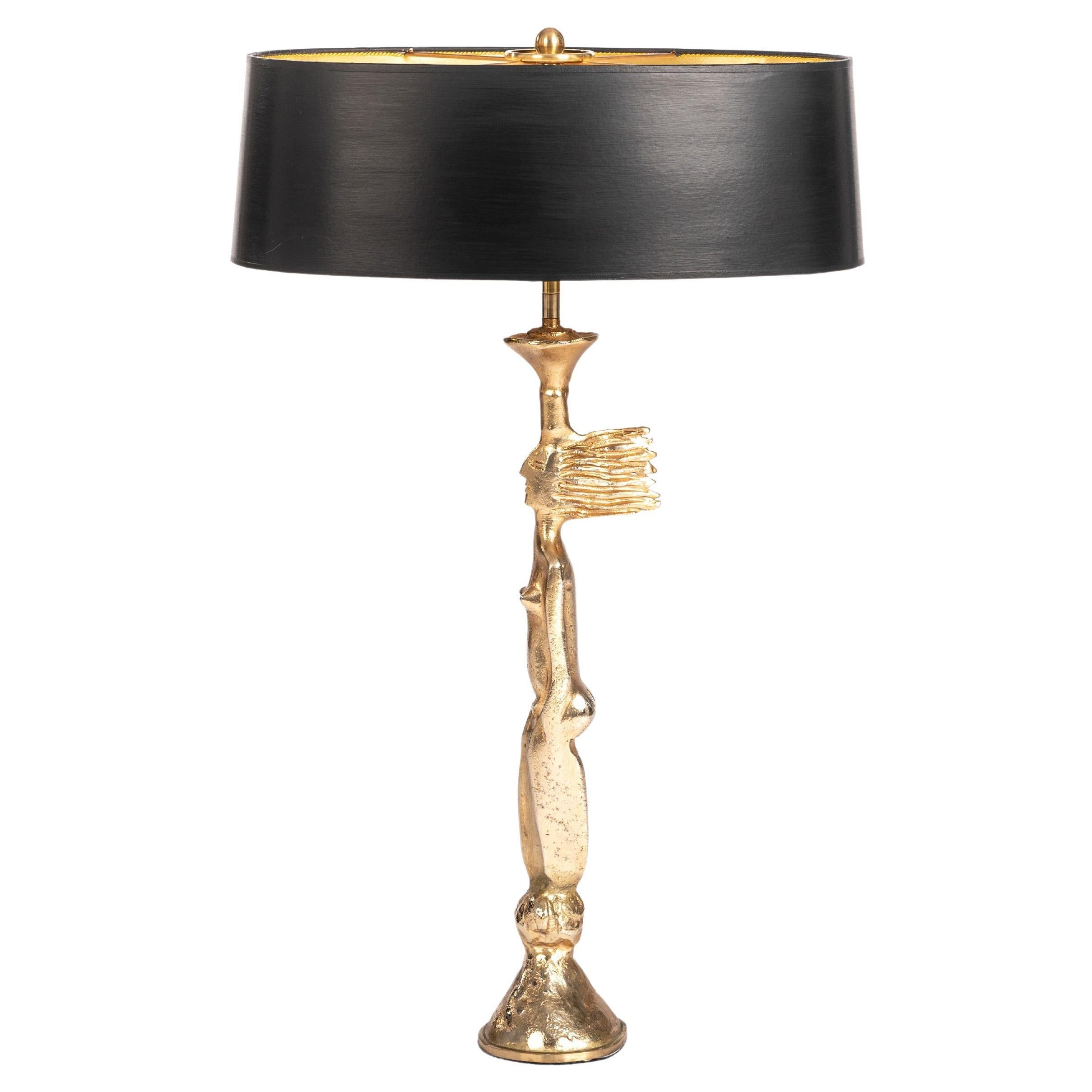 French Gilded Bronze Table Lamp by Pierre Casenove for Fondica, 1980s