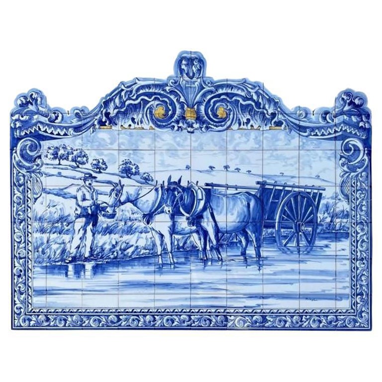 The Countryside Hand Painted Tile Mural, Portuguese Ceramic Wall Tiles