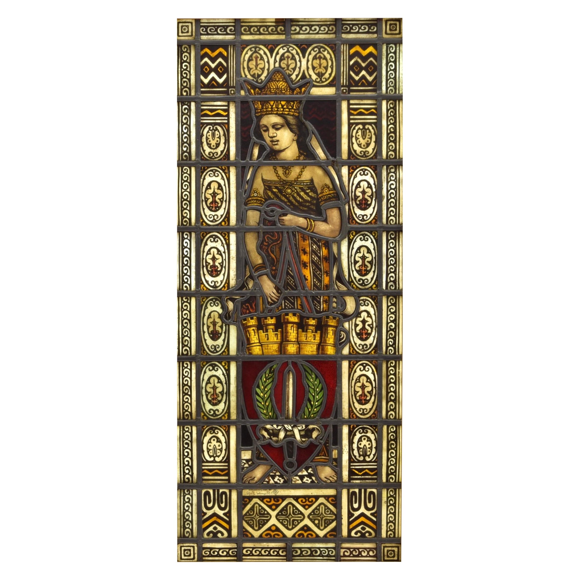 Leaded-Glass Window Picturing The Queen of the East, ca. 1899 For Sale