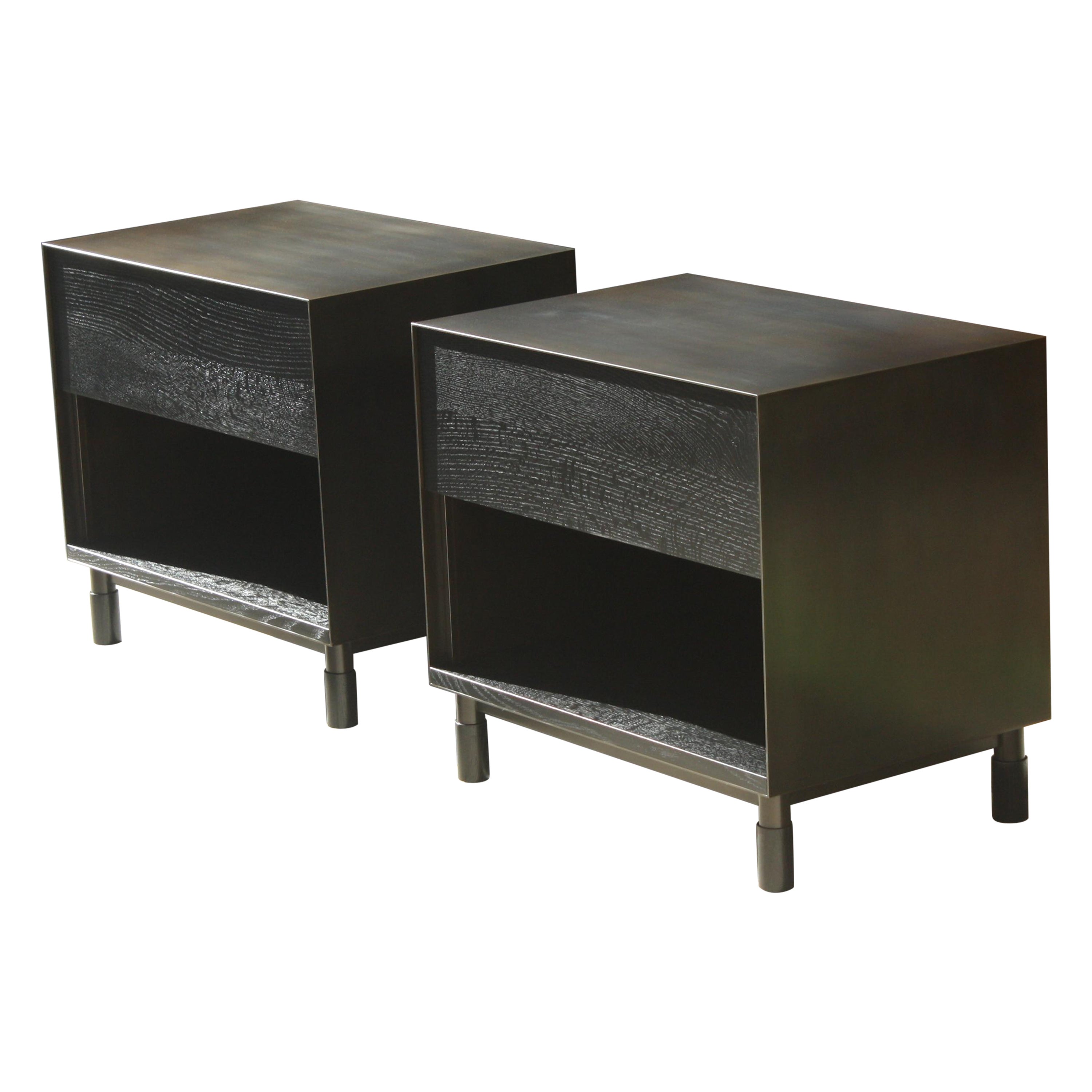 Oxide Matching Side Cabinets Handmade by Laylo Studio in Solid Wood and Metal