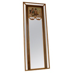 Very Tall Antique Gilt Wood Mirror with Oil Painting