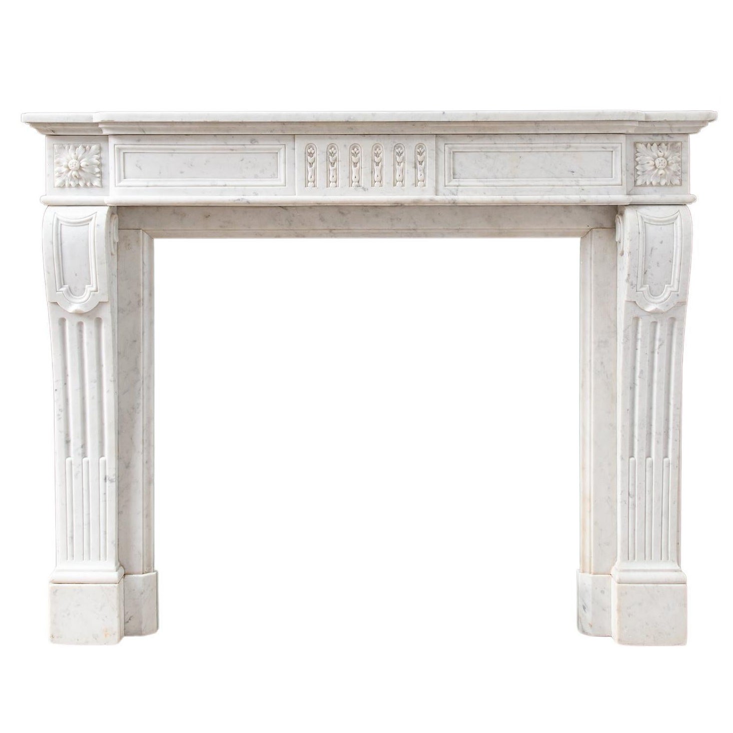 Luxury French Louis XVI Carrara Marble Antique Fireplace Surround For Sale