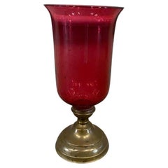 Antique Biedermeier Red Glass Goblet Lantern, Around 1850