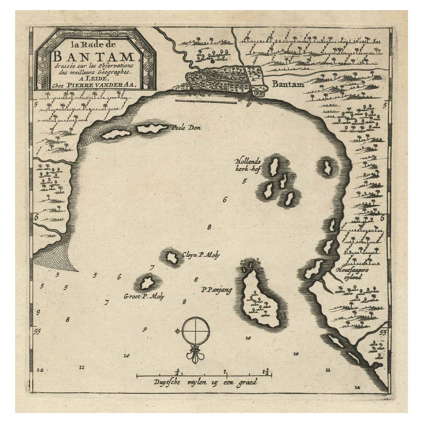 Carte ancienne de la baie de Banten sur l'île de Java, Indonésie, vers 1720 en vente