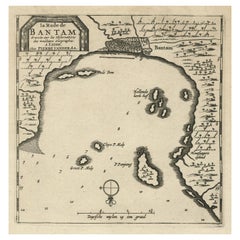 Carte ancienne de la baie de Banten sur l'île de Java, Indonésie, vers 1720