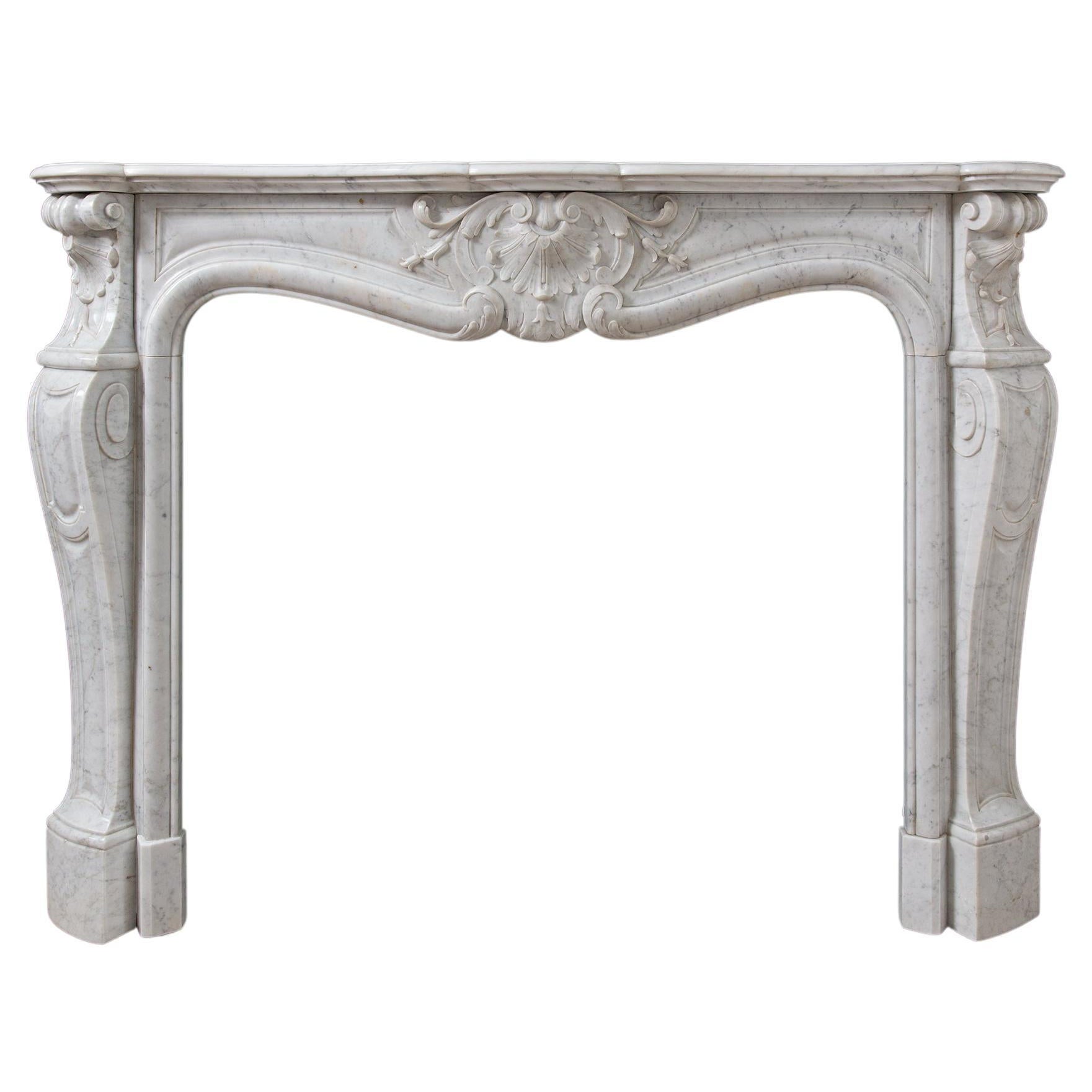 French Louis XV Carrara Marble Antique Fireplace Surround For Sale