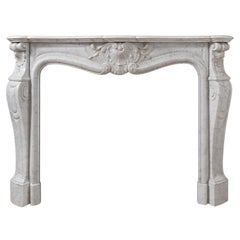 French Louis XV Carrara Marble Antique Fireplace Surround