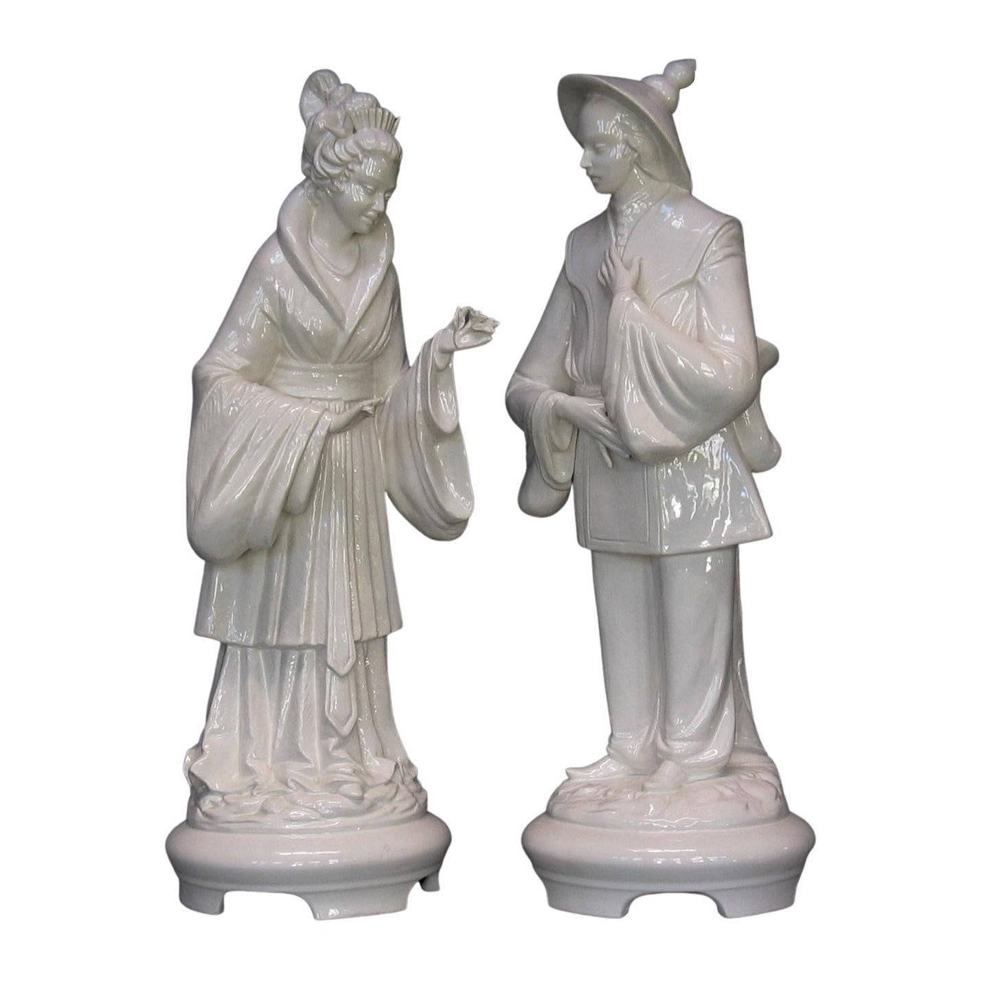 Pair of Large Italian 'Blanc De Chine' Figural Lamps For Sale