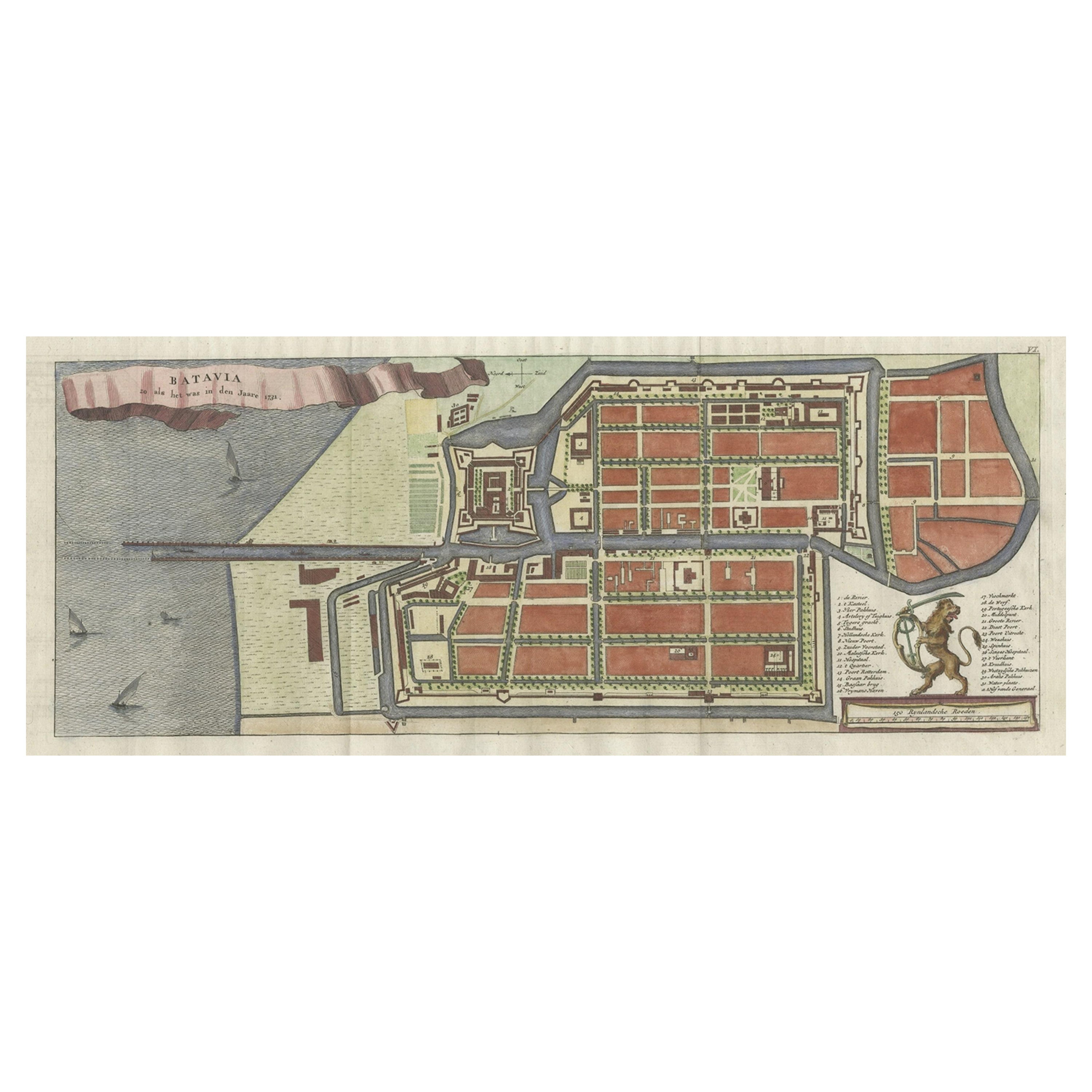 Antique Map of Batavia, Nowadays Jakarta, the Capital of Indonesia, 1782 For Sale