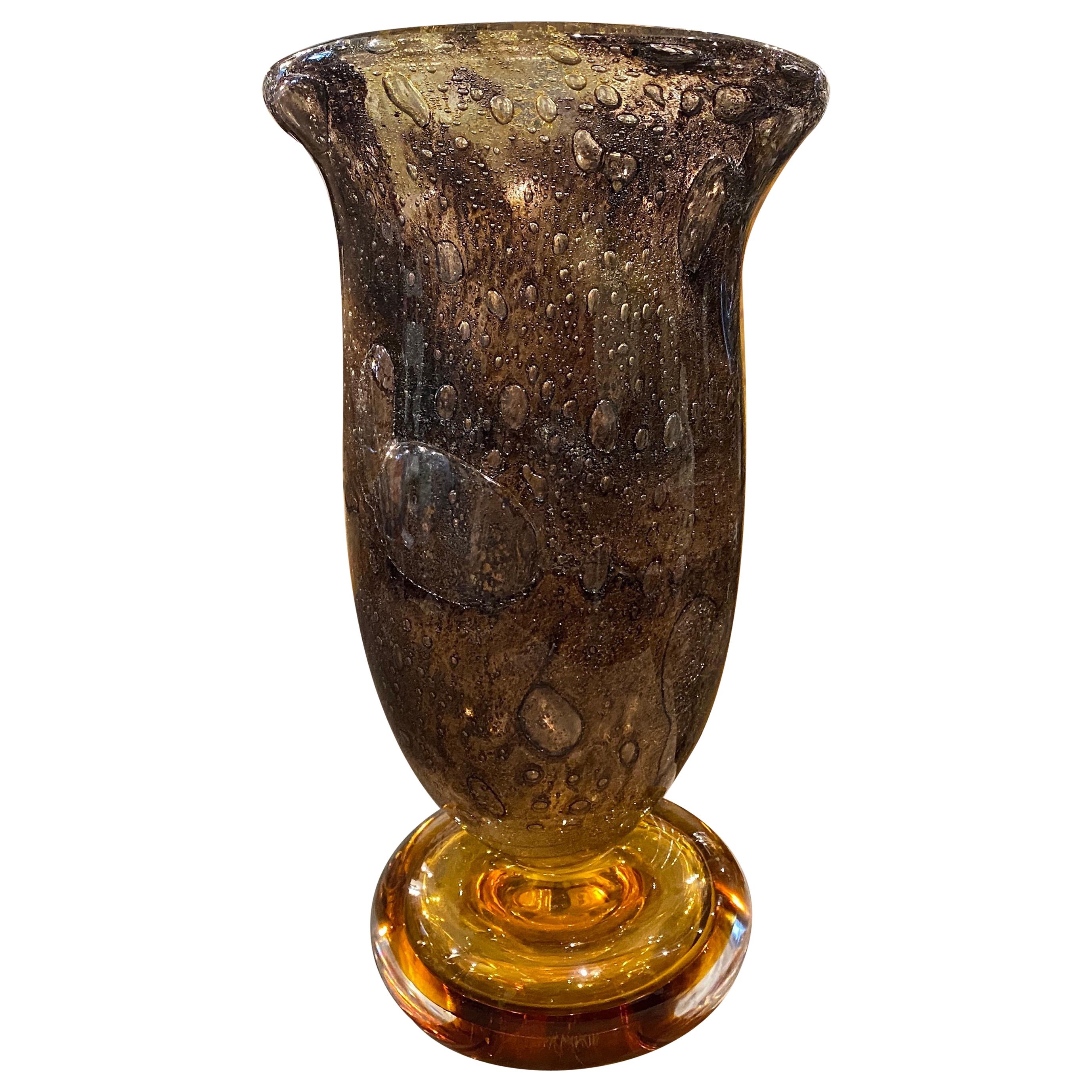 1980s Giovanni Cenedese Modernist Brown and Amber Murano Glass Vase For Sale