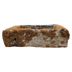 Small 18th Century French Hand-Carved Limestone Trough with Moss
