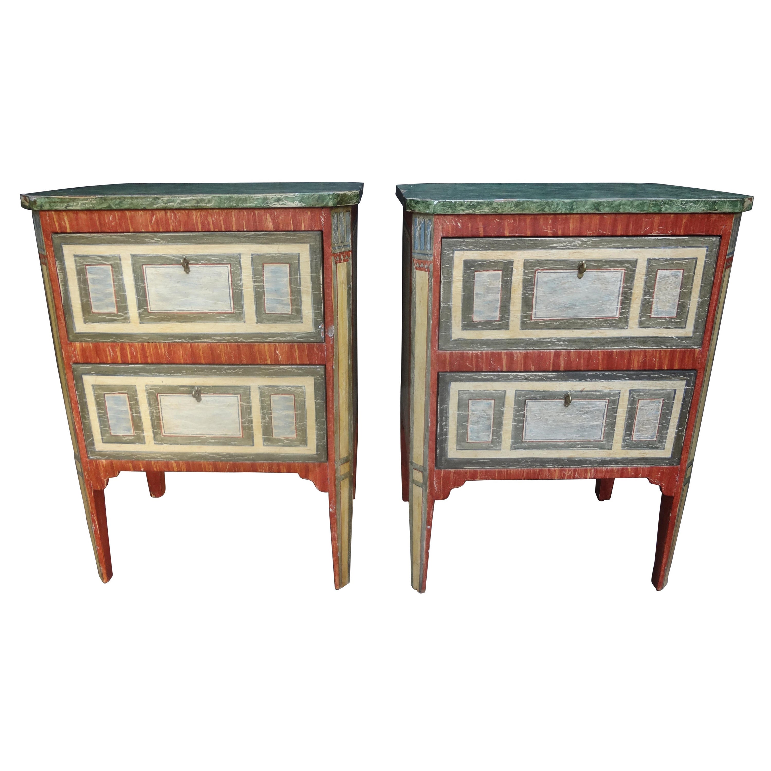Pair of Italian Faux Marble Painted Chests or Commodini