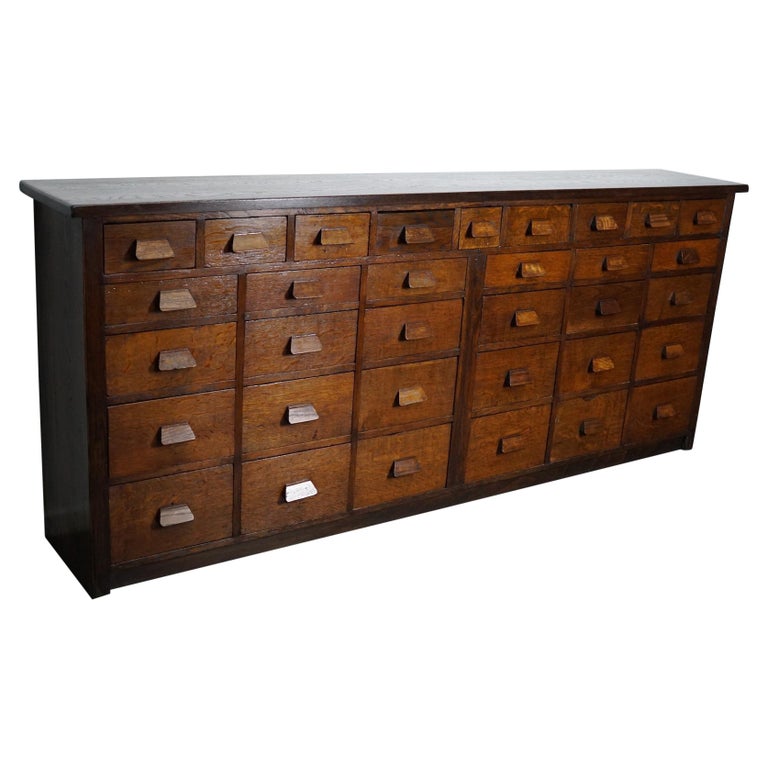 German Industrial Oak Apothecary Cabinet / Bank of Drawers, 1930s For Sale