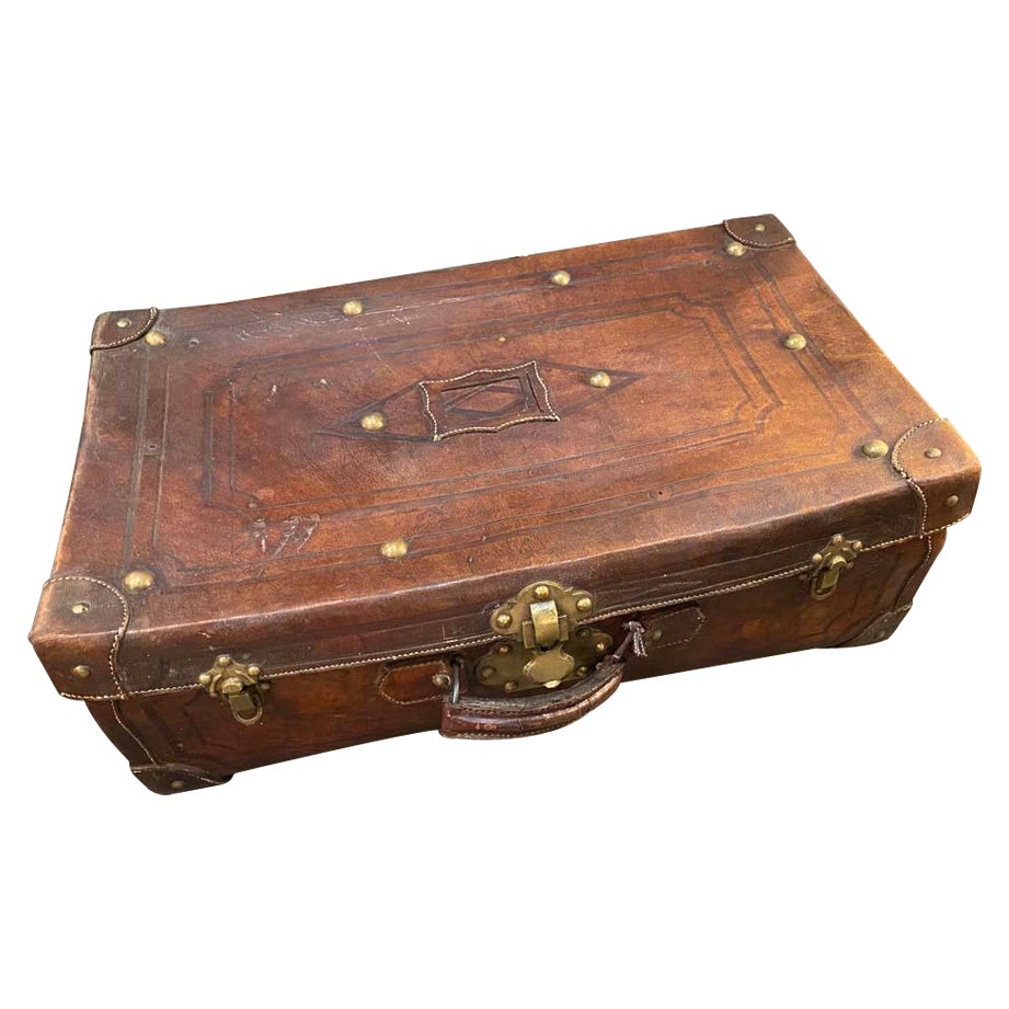 Vintage Leather and Brass Travel Suitcase