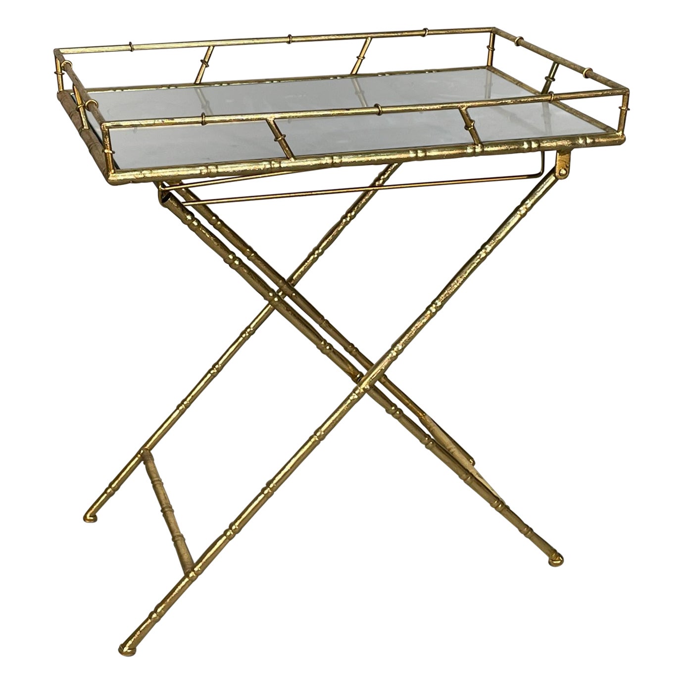 Faux Bamboo Mirrored Folding Serving Tray