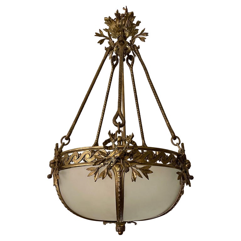 Large Gilt Bronze French Empire Style Chandelier For Sale